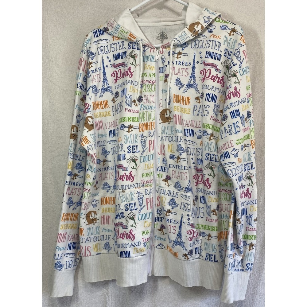Disney Parks Paris Foodie Graphic‎ Hoodie Zip Up XXL Eiffel Tower Graphic